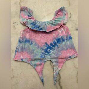 Btween Colorful Tie-Dye off the shoulders top with tie at the bottom.